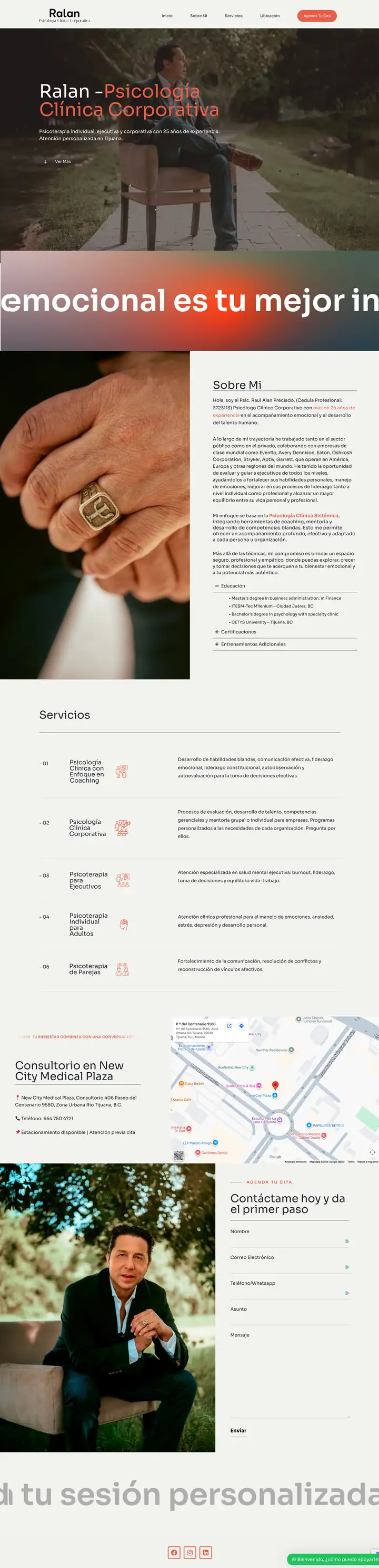 Full-page tour of the Ralan Preciado psychology practice website